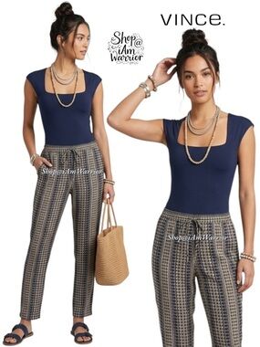 Vince silk navy drawstring waist pull on tapered leg pants *shop@iamwarrior